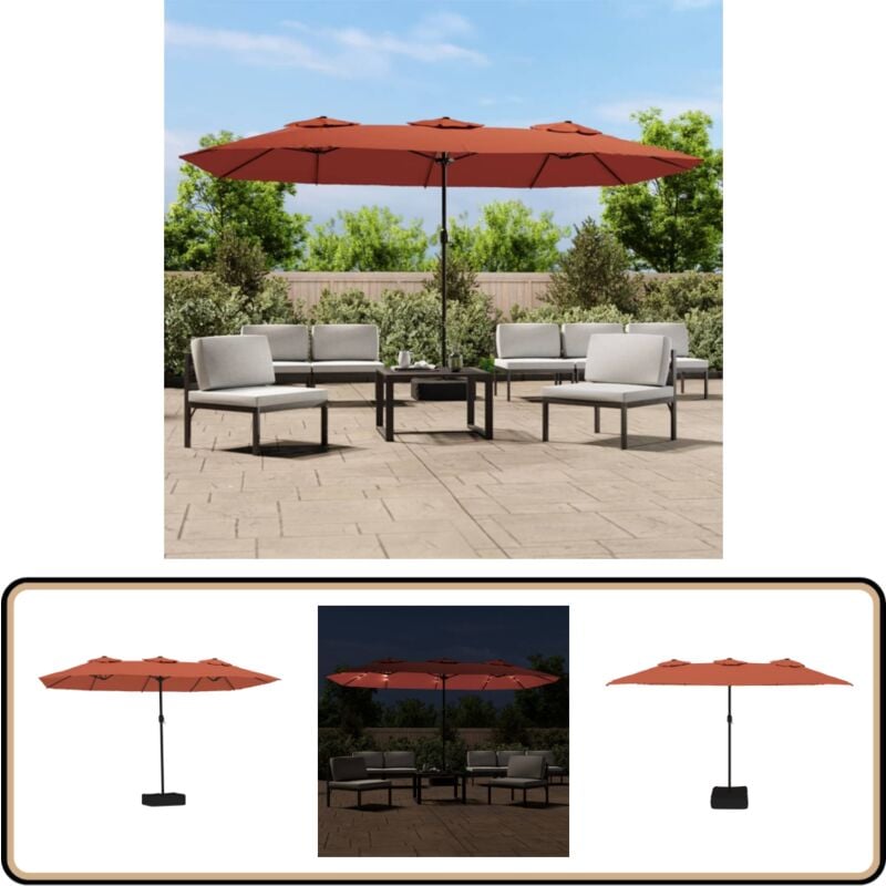 Parasol de jardin à double tête avec led terre cuite 449x245 cm - Parasol Jardin - Parasol Terrasse - Parasol Led - Parasol Orange - Parasol
