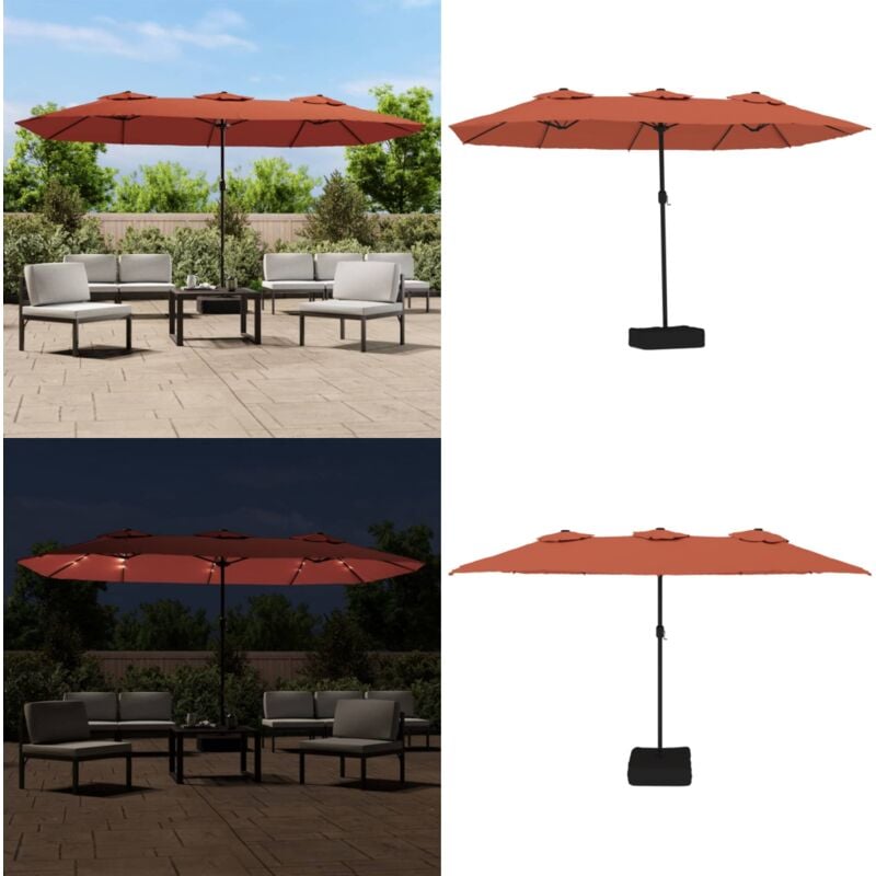Parasol de jardin à double tête avec led terre cuite 449x245 cm - Parasol Jardin - Parasol Terrasse - Parasol Led - Parasol Orange - Parasol