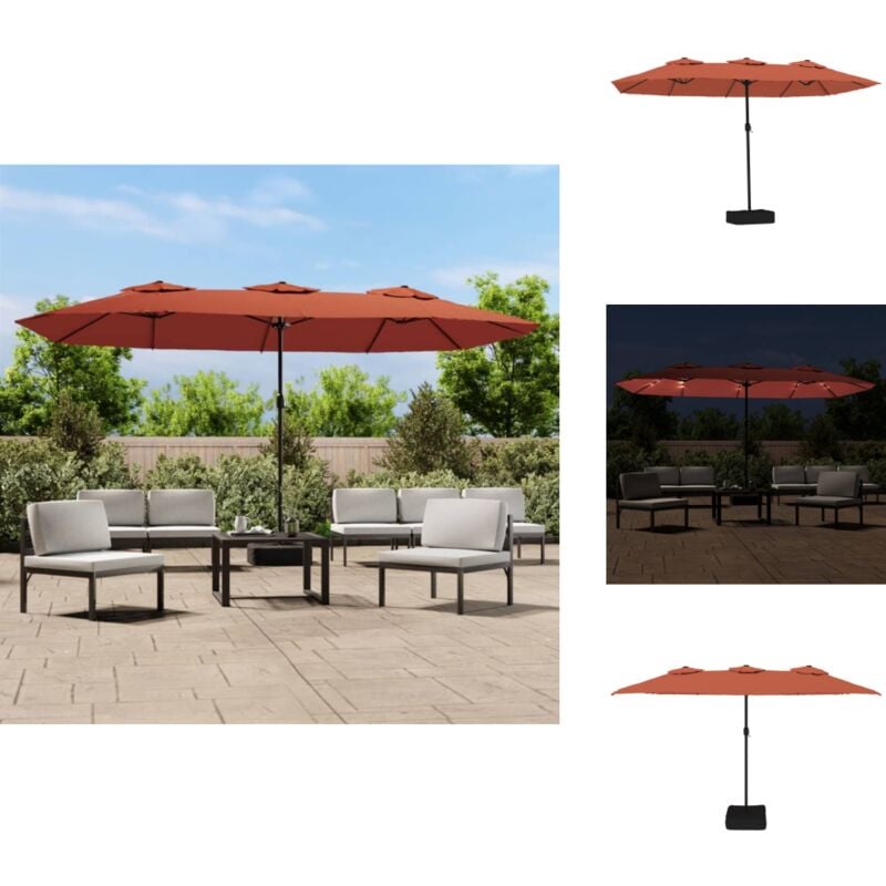 Parasol de jardin à double tête avec led terre cuite 449x245 cm - Parasol Jardin - Parasol Terrasse - Parasol Led - Parasol Orange - Parasol