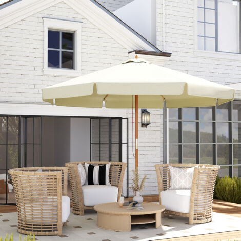 Parasol de jardin à double toile. En bambou et polyester. Ø 325 x 250 cm. Beige.