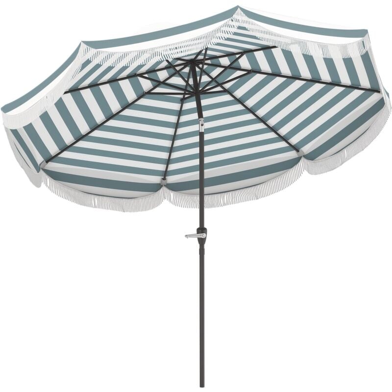 Parasol de jardin à franges inclinable dia.2,7 x 2,4m métal tissu upf 30+ bleu blanc rayé