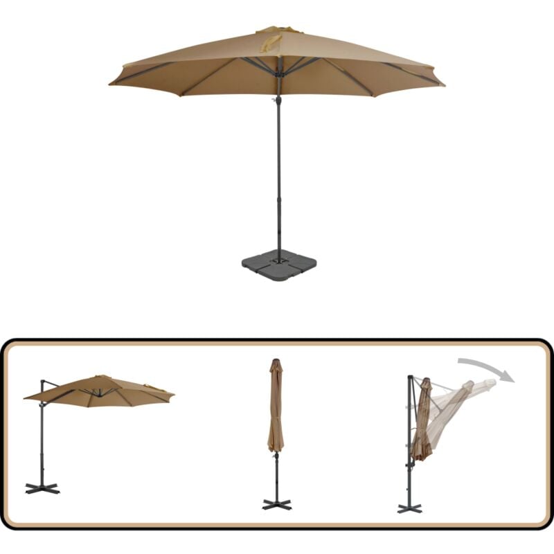 Parasol de jardin avec base portable taupe - Parapluie De Jardin - Parasol Extérieur - Parasol Résistant Au Vent - Parasol Inclinable - Parasol