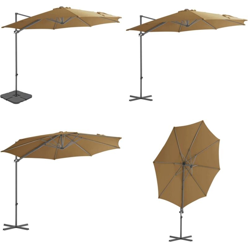 Parasol de jardin avec base portable taupe - Parapluie De Jardin - Parasol Extérieur - Parasol Taupe - Parasol Inclinable - Parasol Rotatif - Home &