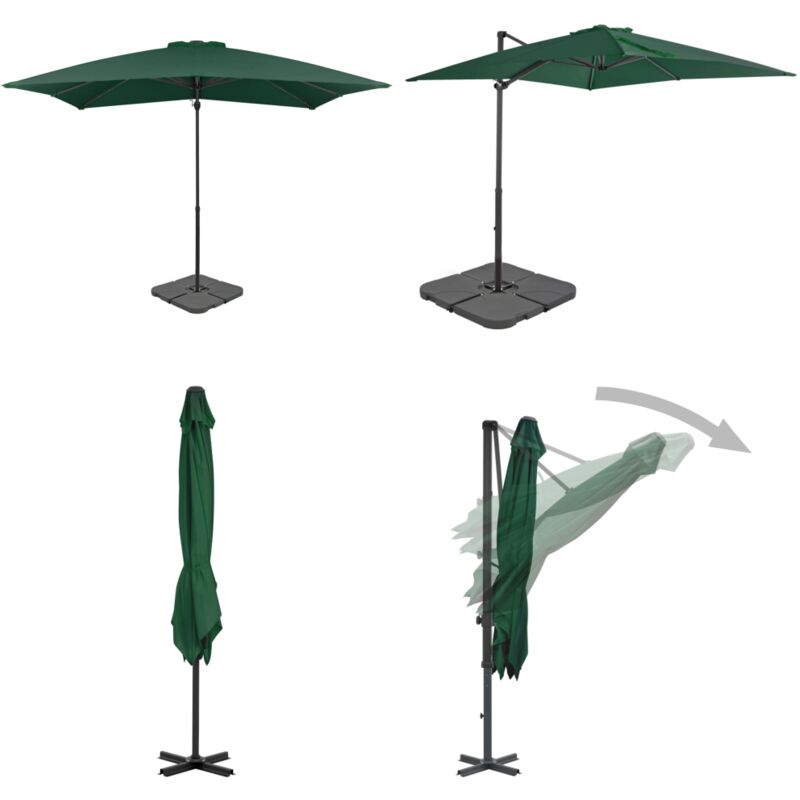 Parasol de jardin avec base portable vert - Parapluie De Jardin - Parasol Extérieur - Parasol Rectangulaire - Parasol Résistant Au Vent - Parasol