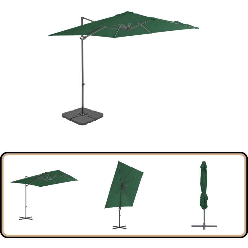 Parasol de jardin avec base portable vert - Parapluie De Jardin - Parasol Extérieur - Parasol Vert - Parasol Inclinable - Parasol Rotatif