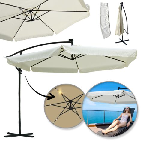 Parasol de jardin avec éclairage solaire LED, bras et volant, crème 3,5 m. OGP11K