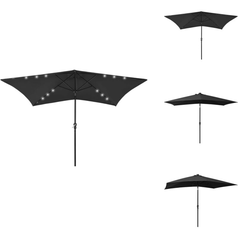 Parasol de jardin avec led et mât en acier noir 2x3 m - Parasol De Jardin - Parasol Extérieur - Parasol Avec Led - Parasol Noir - Parasol