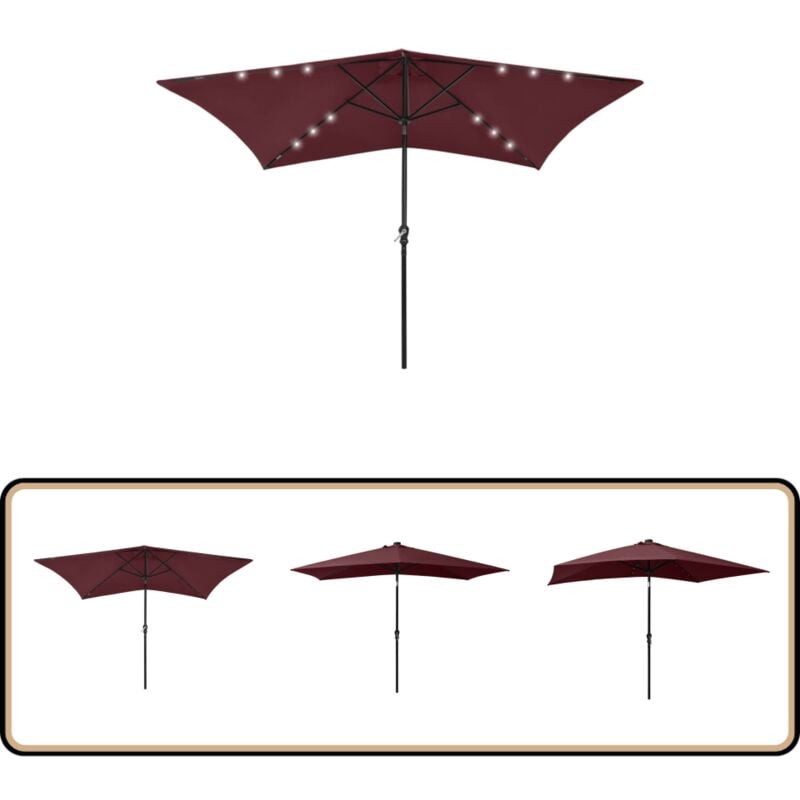 Parasol de jardin avec led et mât en acier rouge bordeaux 2x3 m - Parasol De Jardin - Parasol Extérieur - Parasol Avec Led - Parasol Rouge - Parasol
