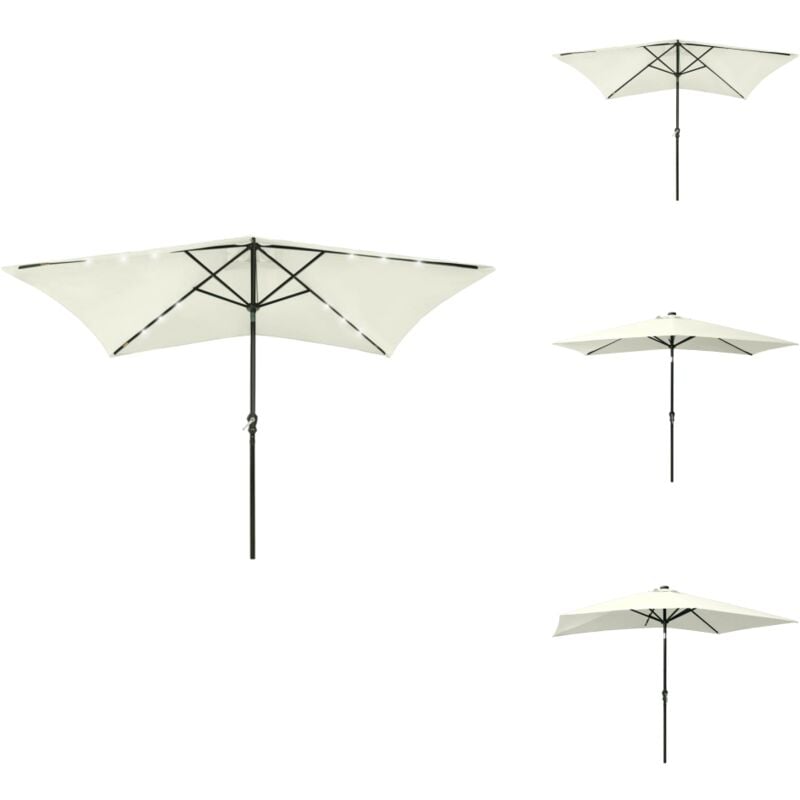 Parasol de jardin avec led et mât en acier sable 2x3 m - Parasol De Jardin - Parasol Extérieur - Parasol Avec Led - Parasol Beige - Parasol Stable