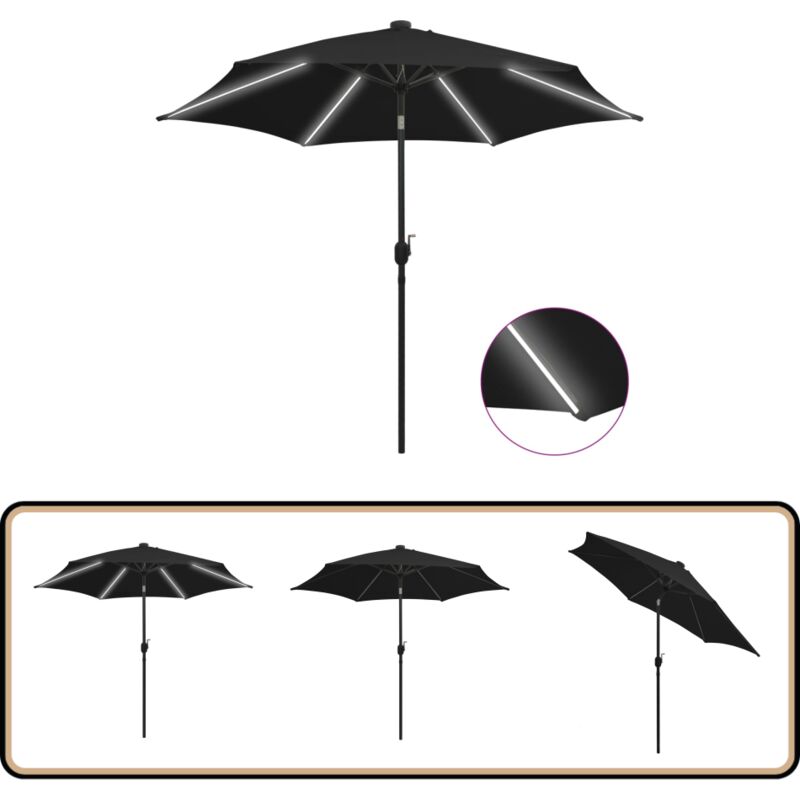 Parasol de jardin avec lumières led et mât en aluminium noir - Parasol De Jardin - Parasol Extérieur - Parasol Avec Led - Parasol Noir - Parasol