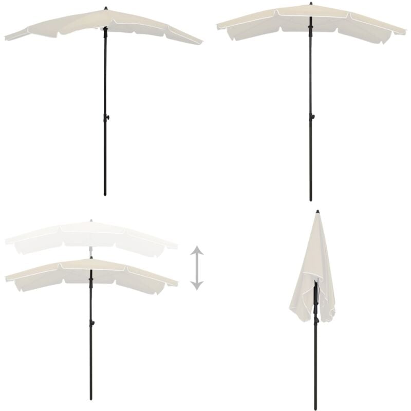 Parasol de jardin avec mât 200x130 cm sable - Parasol De Jardin - Parasol Exterieur - Parasol Rectangulaire - Parasol Inclinable - Parasol Résistant