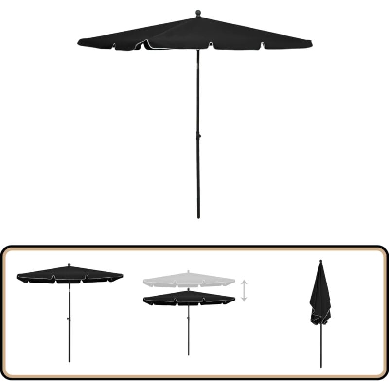 Parasol de jardin avec mât 210x140 cm Noir - Parasol De Jardin - Parasol Extérieur - Parasol Noir - Parasol Inclinable - Parasol Résistant Au Soleil
