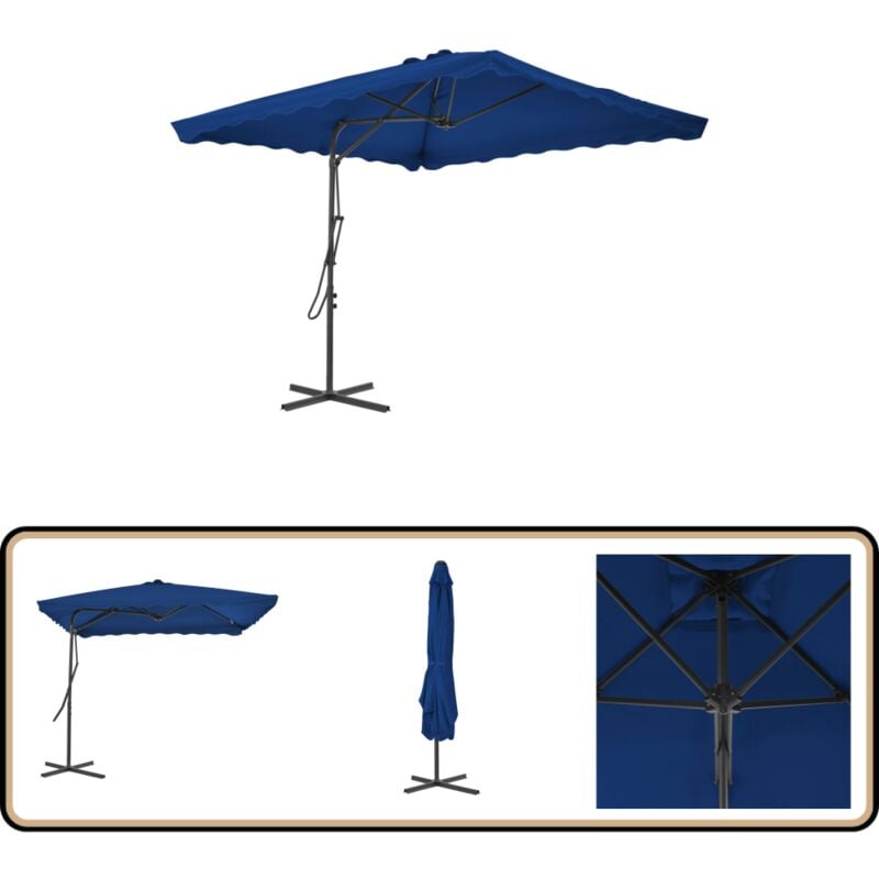 Parasol de jardin avec mât en acier bleu 250x250x230 cm - Parasol De Jardin - Parasol Bleu - Parasol Résistant Au Soleil - Parasol Pliable - Parasol