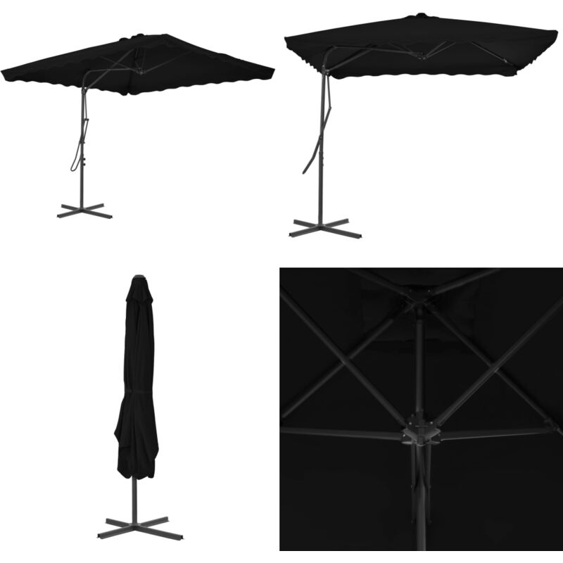 Parasol de jardin avec mât en acier noir 250x250x230 cm - Parasol De Jardin - Parasol Rectangulaire - Parasol Noir - Parasol Résistant Aux uv
