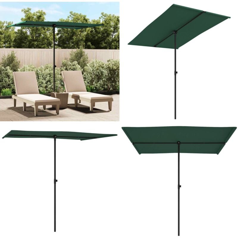 Parasol de jardin avec mât en aluminium 2x1,5 m Vert - Parapluie De Jardin - Parasol Rectangulaire - Parasol Extérieur - Parasol Vert - Parasol