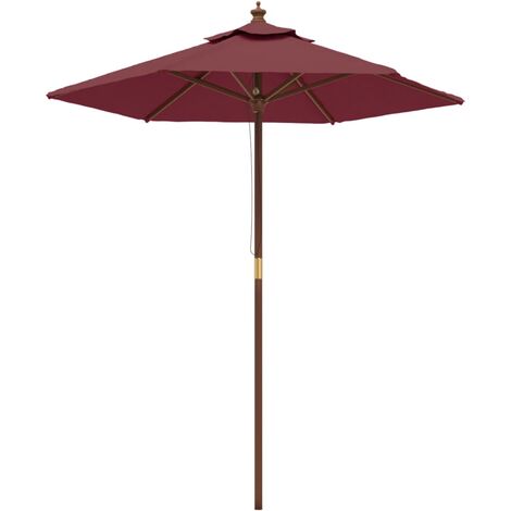 Parasol de jardin avec mât en bois 196 x 231 cm rouge bordeaux