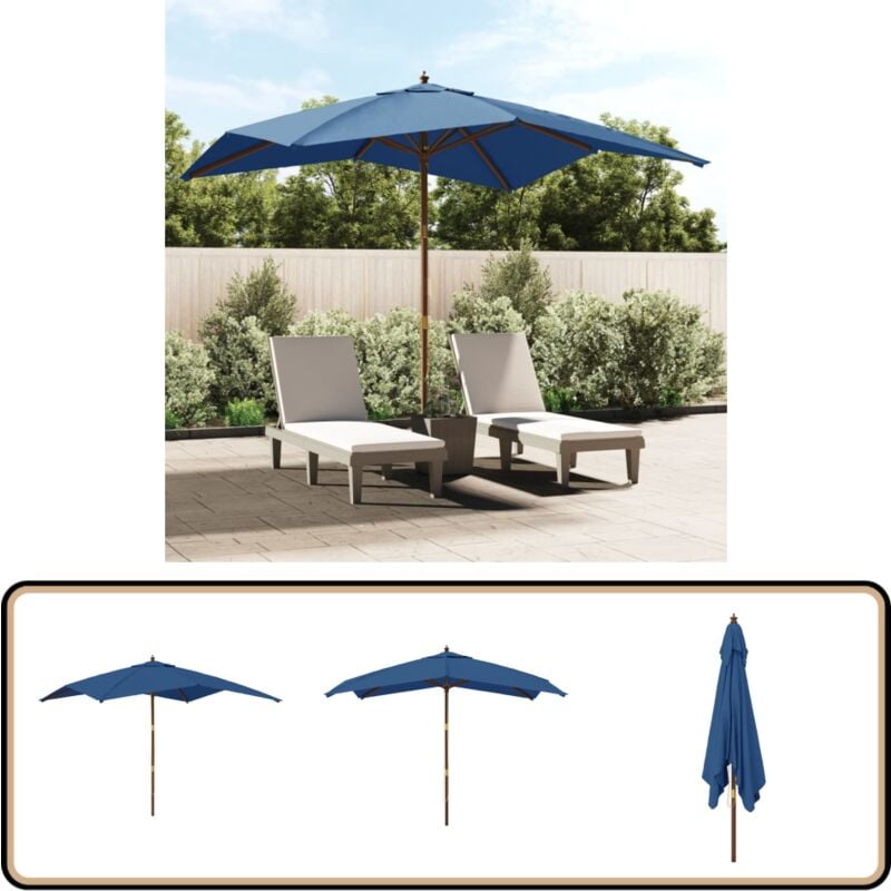 Parasol de jardin avec mât en bois bleu azuré 300x300x273 cm - Parasol De Jardin - Parasol Bleu - Parasol Rectangulaire - Parasol Résistant Aux uv