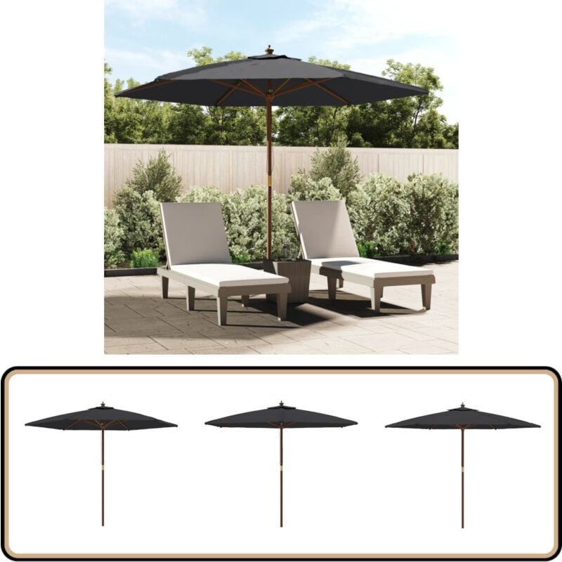 Parasol de jardin avec mât en bois noir 299x240 cm - Parasol De Jardin - Parasol Extérieur - Parasol Rectangulaire - Parasol Noir - Parasol Résistant