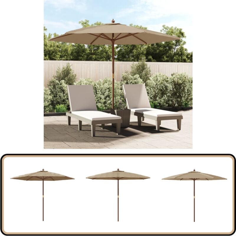 Parasol de jardin avec mât en bois taupe 299x240 cm - Parapluie De Jardin - Parasol Extérieur - Parasol Beige - Parasol Résistant Aux uv - Parasol