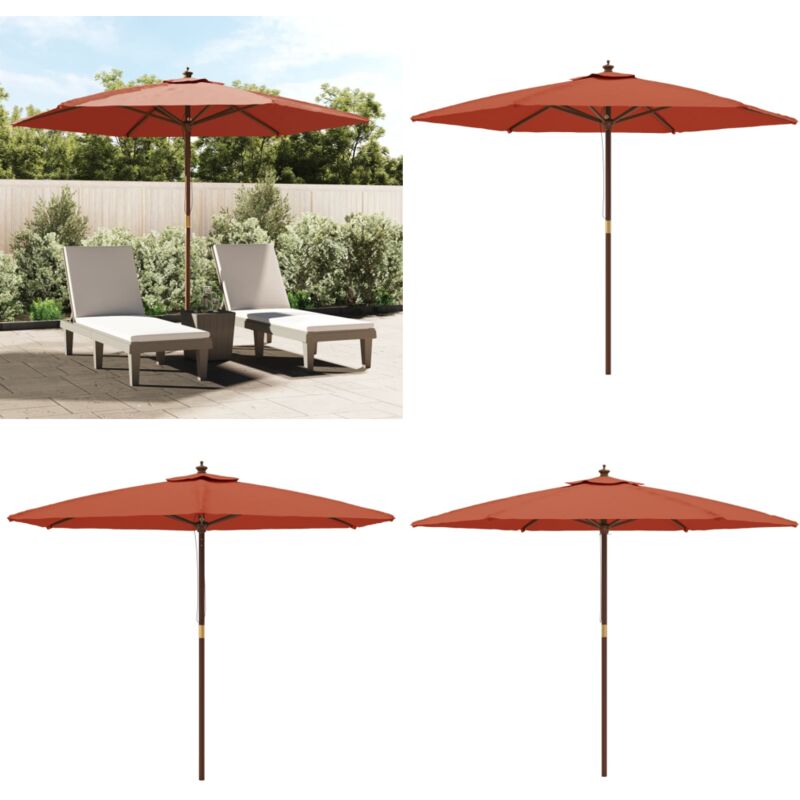 Parasol de jardin avec mât en bois terre cuite 299x240 cm - Parasol De Jardin - Parasol Exterieur - Parasol Rectangulaire - Parasol Beige - Parasol
