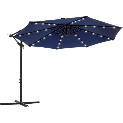 Parasol de Jardin décentré avec Ampoules LED alimentées par l'énergie Solaire, Ombrelle de Ø 3 m, avec Socle, Protection UPF 50+, manivelle, Jardin, Piscine, Bleu Marine GPU018L01 - Bleu Marine