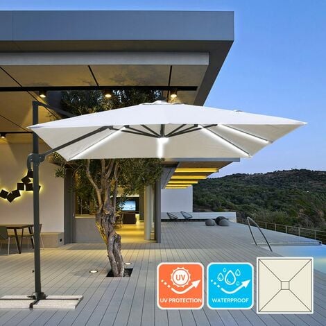 Parasol de jardin déporté carré 3m² à LED bars anti UV Paradise
