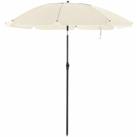 Parasol de jardin diamètre 1,6 m ombrelle protection UPS 50+ inclinable portable résistant au vent baleines en fibre de verre avec sac beige
