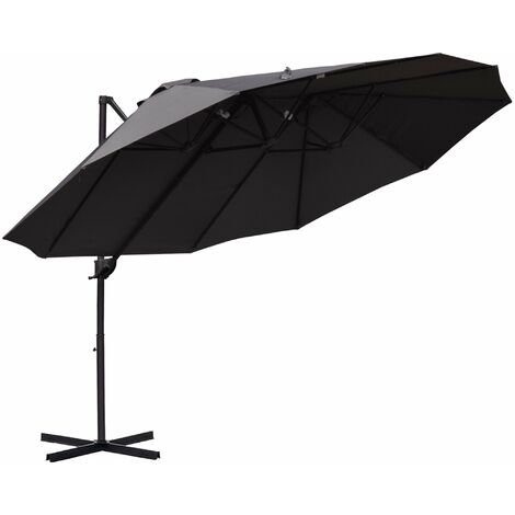 Parasol de Jardín Doble con Manivela 270x445x260 cm Gris y Negro