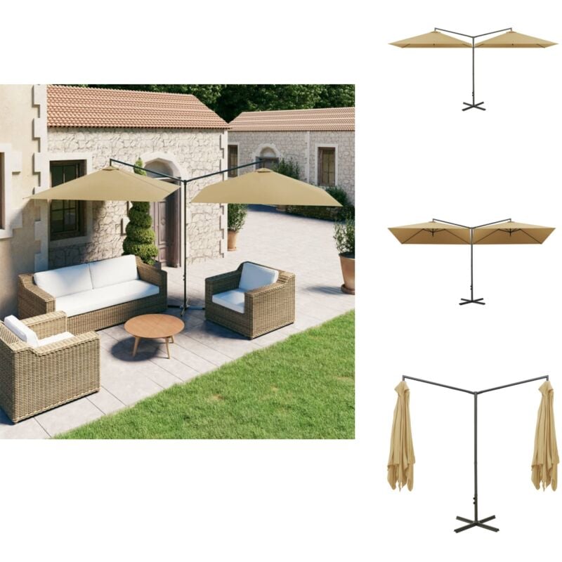 Parasol de jardin double avec mât en acier taupe 600x300 cm - Parasol Jardin - Parasol Double - Parasol Taupe - Parasol Résistant Au Soleil - Parasol