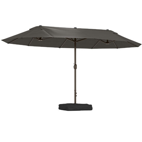 Parasol de jardin double rectangulaire 4,6×2,7×2,4m, manivelle, sacs de lestage et base inclus, pour balcon, piscine et extérieur, gris