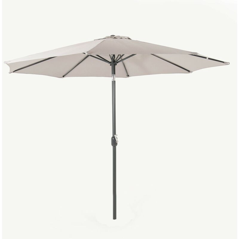 Parasol de jardin en aluminium | Mât central | Rond 300 cm | Puissance éolienne | Poids du tissu 200 gr couleur gris clair