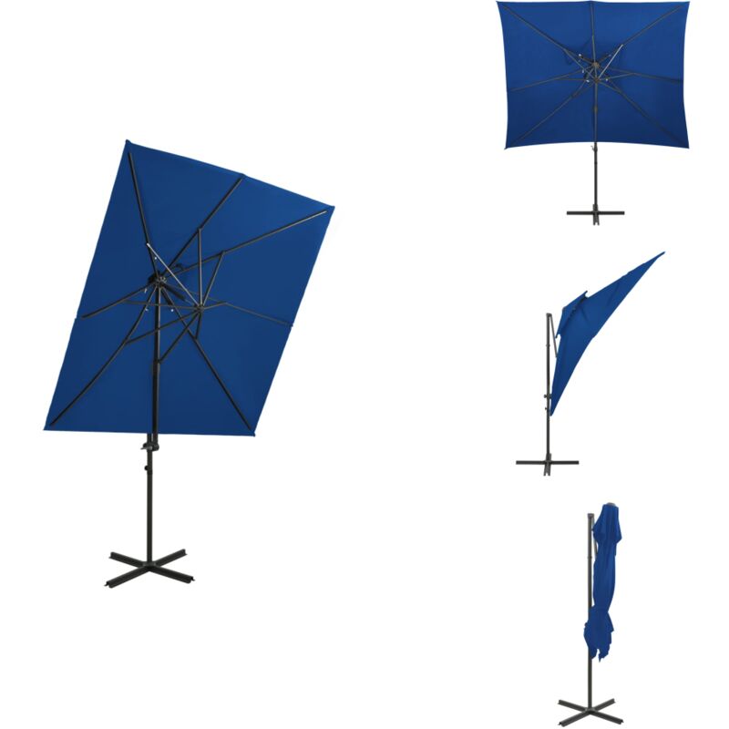 Parasol de jardin en porte-à-faux à double toit bleu azuré - Parasol Jardin - Parasol Extérieur - Parasol Bleu - Parasol Port-à-faux - Parasol Double
