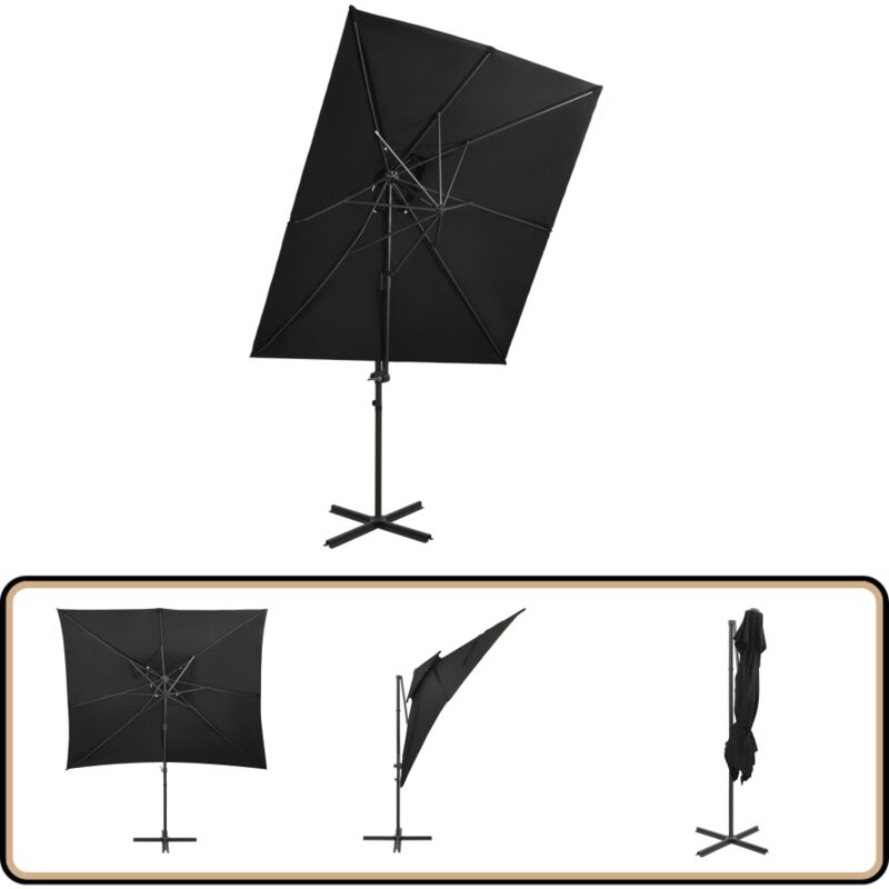 Vidaxl - Parasol de jardin en porte-à-faux à double toit noir 250x250 cm - Parasol De Jardin - Parasol Rectangulaire - Parasol Noir - Parasol Double
