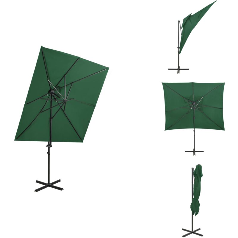 Parasol de jardin en porte-à-faux à double toit vert 250x250 cm - Parasol De Jardin - Parasol Rectangulaire - Parasol Double Toit - Parasol Vert