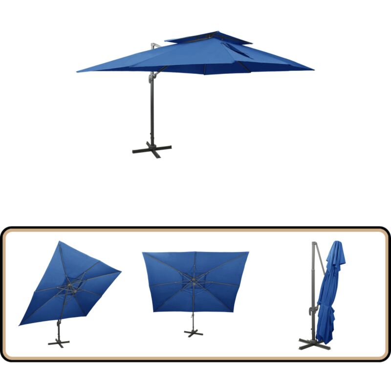 Parasol de jardin en porte-à-faux avec double toit bleu azuré - Parasol De Jardin - Parasol Rectangulaire - Parasol Bleu - Parasol Avec Double Toit