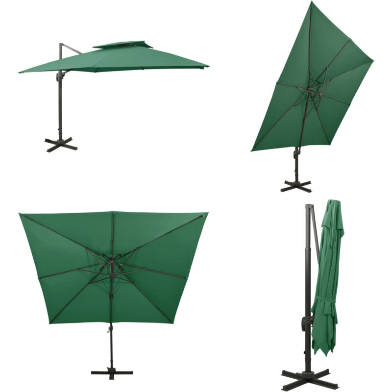 Parasol de jardin en porte-à-faux avec double toit vert - Parasol De Jardin - Parasol Exterieur - Parasol Pliable - Parasol Rotatif - Parasol