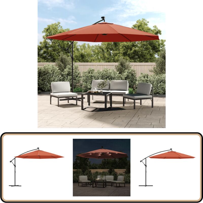Parasol de jardin en porte-à-faux avec lumières LED terre cuite - Parasol Suspendu - Parasol Led - Parasol Exterieur - Parasol Jardin - Parasol