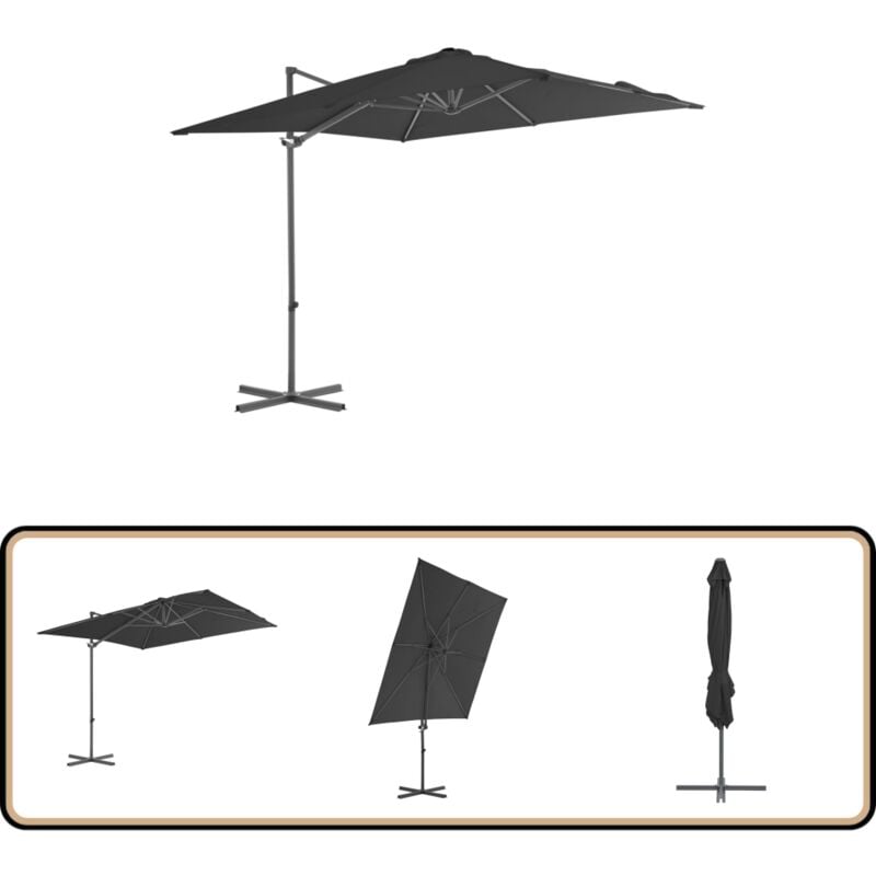 Parasol de jardin en porte-à-faux avec mât en acier anthracite - Parasol De Jardin - Parasol Suspendu - Parasol Rectangulaire - Parasol Anthracite