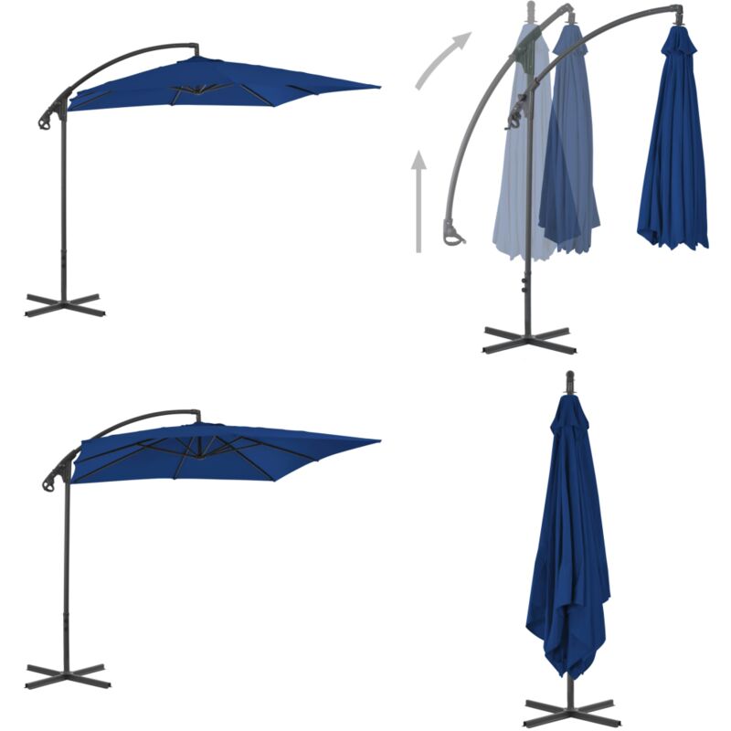 Parasol de jardin en porte-à-faux avec mât en acier azuré - Parasol De Jardin - Parasol Extérieur - Parasol Bleu - Parasol Port-à-faux - Parasol