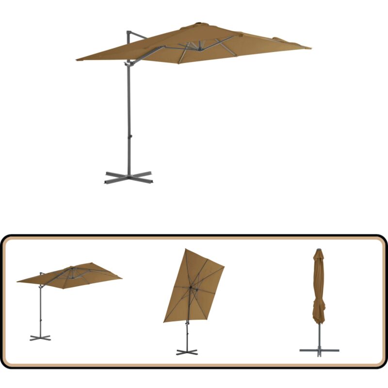 Parasol de jardin en porte-à-faux avec mât en acier taupe - Parasol De Jardin - Parasol Suspendu - Parasol Taupe - Parasol Résistant Aux uv - Parasol