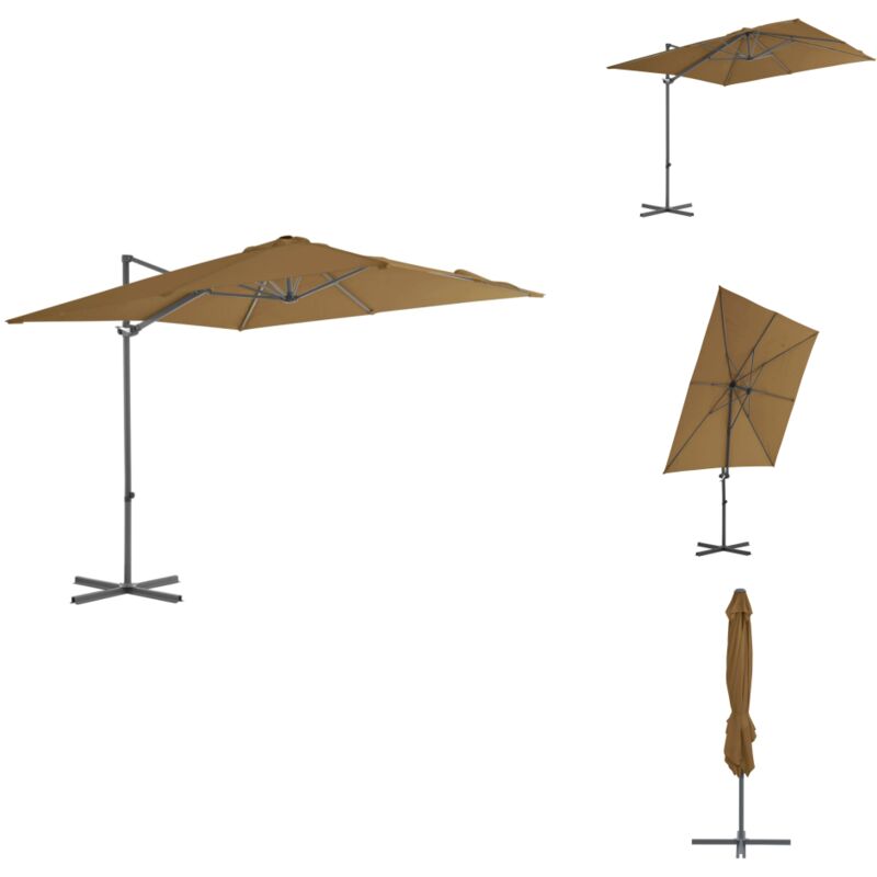 Parasol de jardin en porte-à-faux avec mât en acier taupe - Parasol De Jardin - Parasol Suspendu - Parasol Taupe - Parasol Résistant Aux uv - Parasol