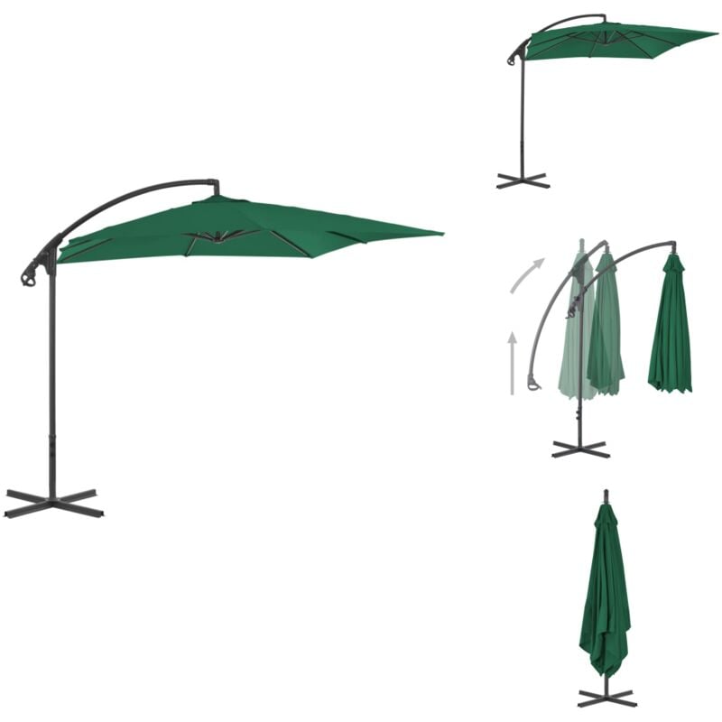 Parasol de jardin en porte-à-faux avec mât en acier vert - Parasol De Jardin - Parasol Extérieur - Parasol Porte-à-faux - Parasol Vert - Parasol
