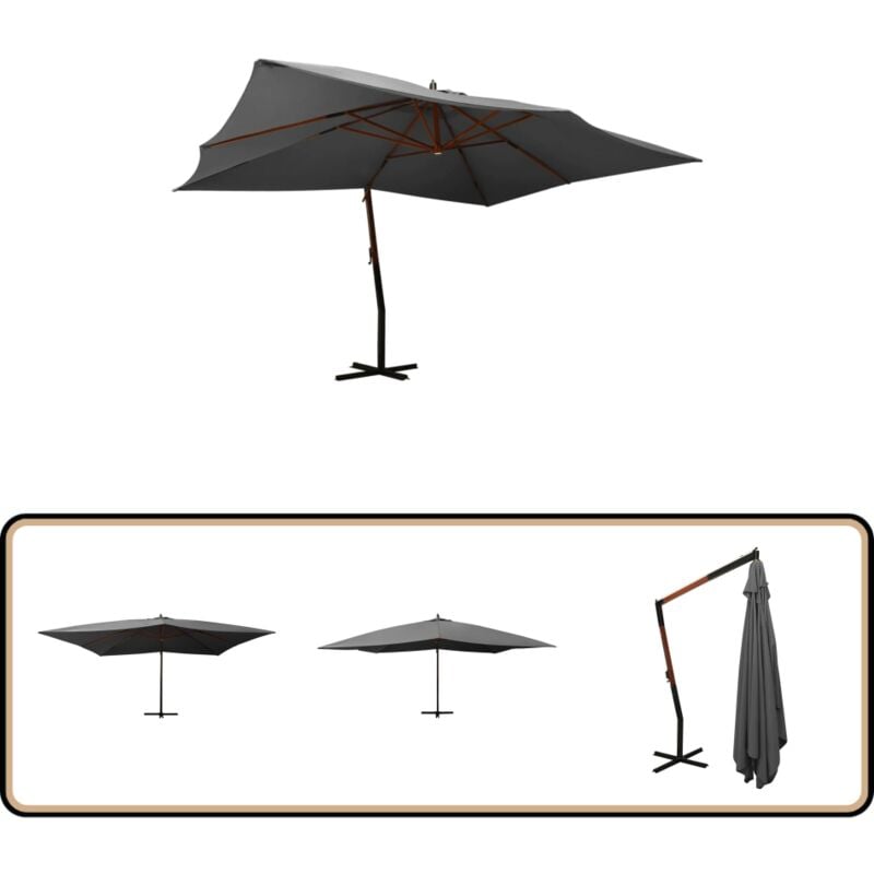 Parasol de jardin en porte-à-faux avec mât en bois anthracite - Parasol De Jardin - Parasol Extérieur - Parasol Rectangulaire - Parasol Anthracite