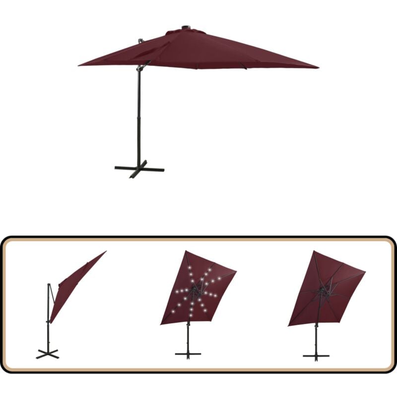 Parasol de jardin en porte-à-faux avec mât et lumières LED - Parasol - Ombre - Lumière Led - Décoration Extérieure - Jardin