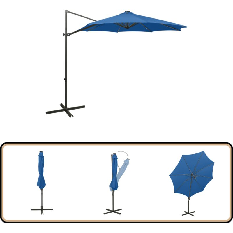 Parasol de jardin en porte-à-faux et mât et lumières led - Parasol - Parasol Jardin - Parasol Led - Éclairage Extérieur - Décoration Terrasse