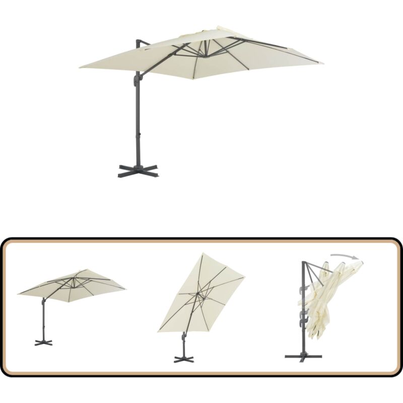 Parasol de jardin en porte-à-faux et poteau en aluminium sable - Parasol Suspendu - Parasol De Jardin - Parasol Beige - Parasol Résistant Aux uv