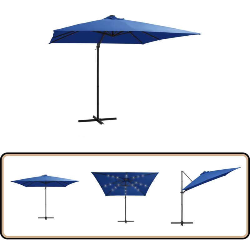 Parasol de jardin en porte-à-faux lumières led et mât en acier - Parasol Suspendu - Parasol led - Parasol Extérieur - Parasol Jardin - Parasol Pliable