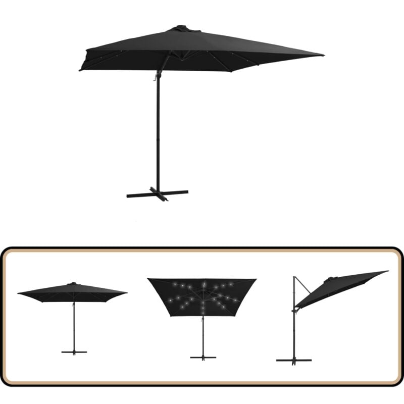 Parasol de jardin en porte-à-faux lumières led et mât en acier - Parasol Suspendu - Parasol Led - Parasol Exterieur - Parasol Jardin - Parasol Pliable