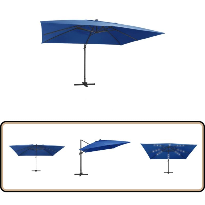 Parasol de jardin en porte-à-faux lumières led mât en aluminium - Parasol Suspendu - Parasol Extérieur - Parasol Jardin - Parasol Led - Parasol Bleu