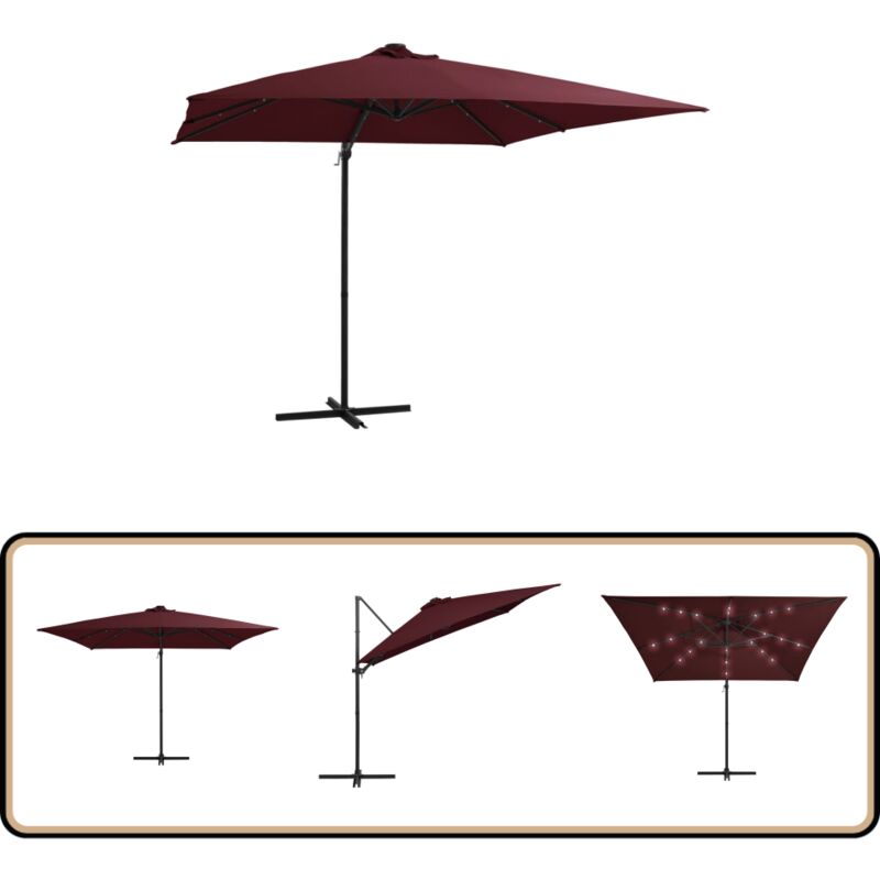 Parasol de jardin en porte-à-faux lumières led rouge bordeaux - Parasol - Parasol Deck - Parasol Led - Parasol Extérieur - Parasol Rotatif